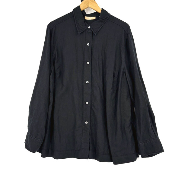 Kate Hill Womens Linen Long Sleeve Button Up Shirt Size 2X Minimalist Lagenlook - Picture 1 of 10